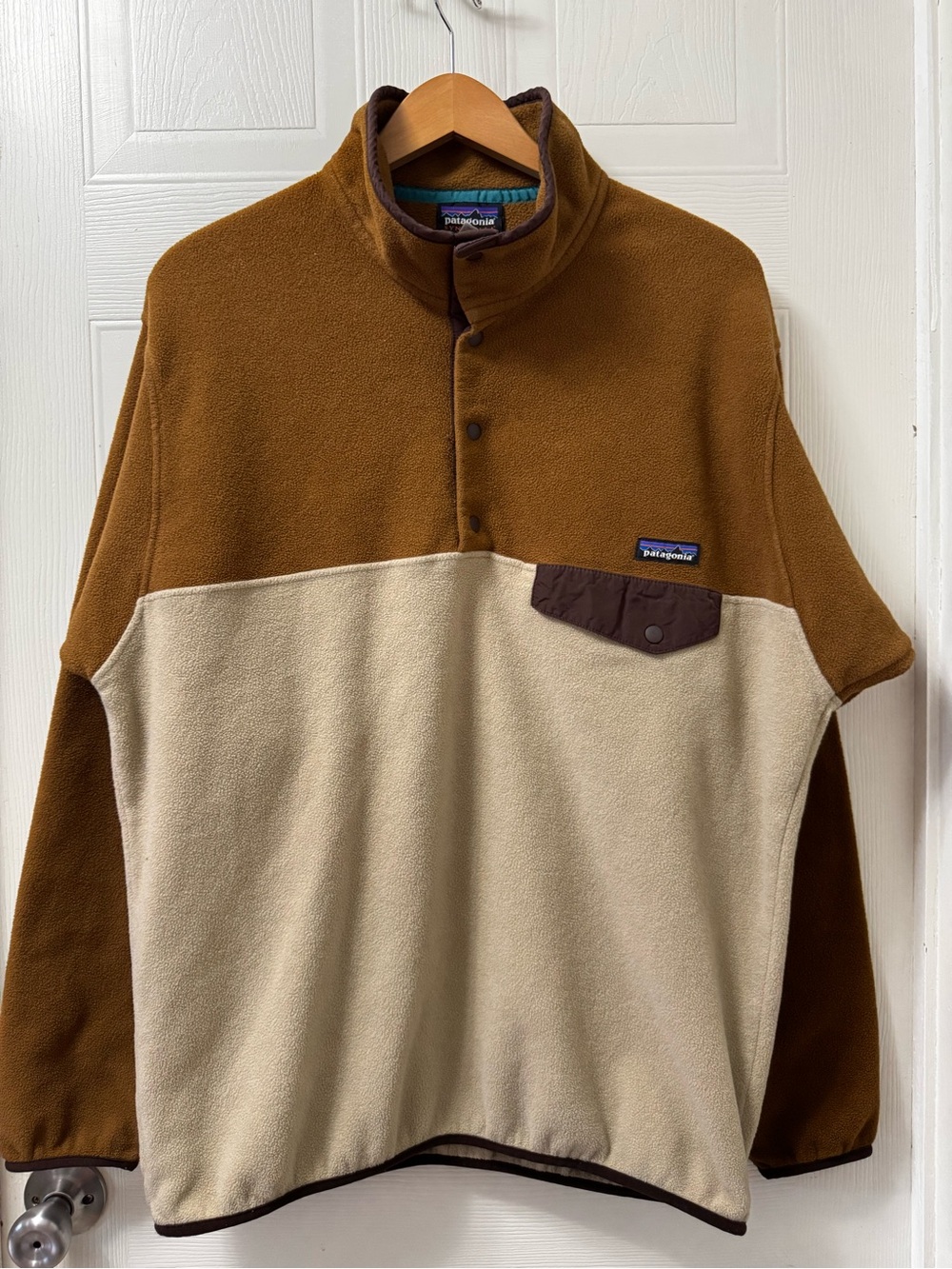Patagonia Men’s Brown and Cream Zip-Neck Synchilla Fleece Pullover